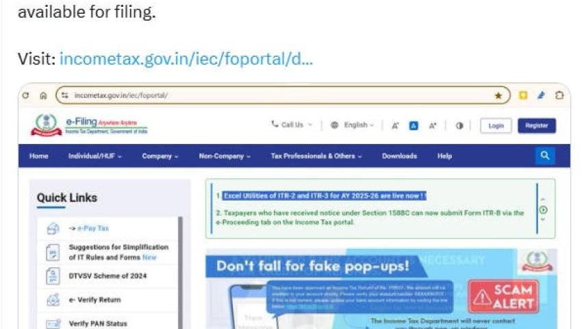 ITR-2 & ITR-3 Excel Utilities for AY 2025–26 Now Available | File Online