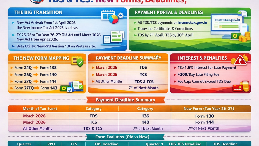TDS and TCS New Form Deadlines: A Complete Guide for Financial Year 2026 :By Global Taxman India Ltd